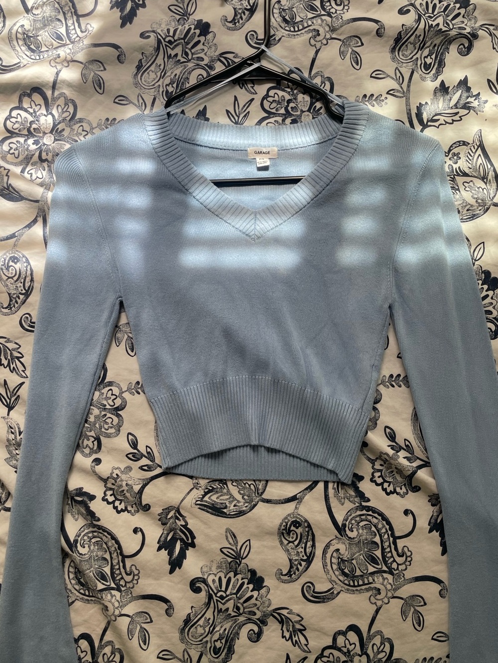 Garage Powder Blue V-Neck Cropped Knit Sweater